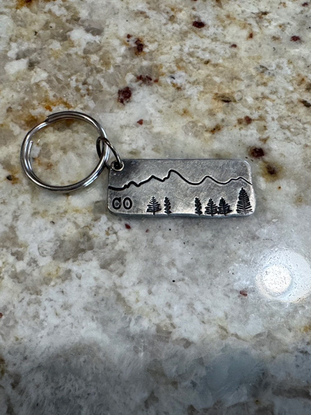 Silver Mountain & Trees Engraved Keychain